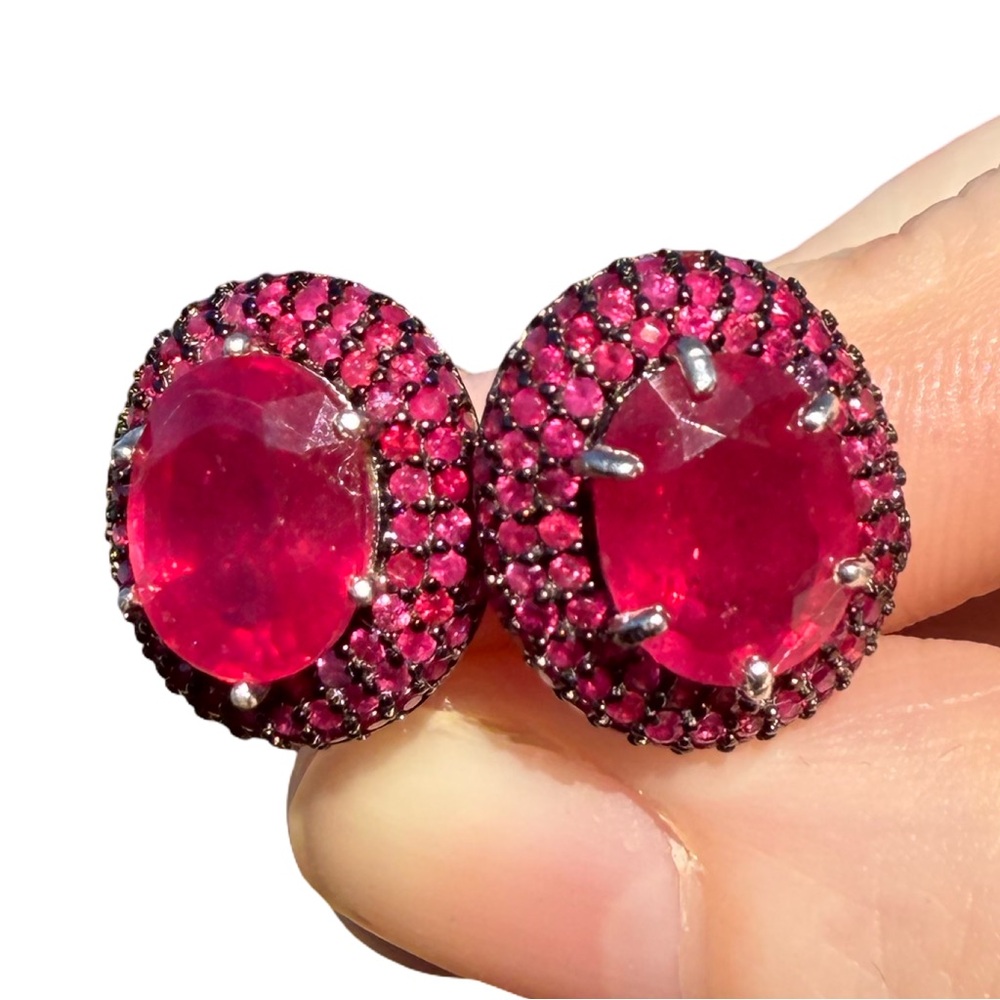 14k White Gold over Silver Ruby Earrings! - Picture 3 of 6